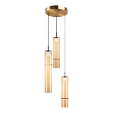 3-lights LED 9W amber glass pendant lamp, brass finish modern chandelier, cylindrical dining room hanging light