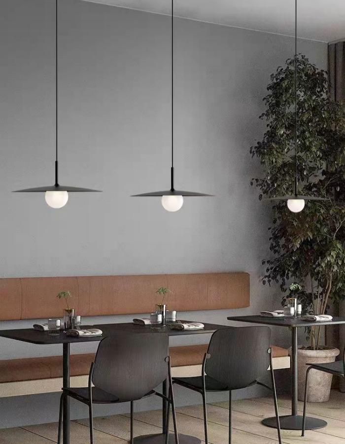 3-pack 400mm UFO-shaped satin black pendant lights, modern restaurant hanging lamps, commercial dining ceiling lights