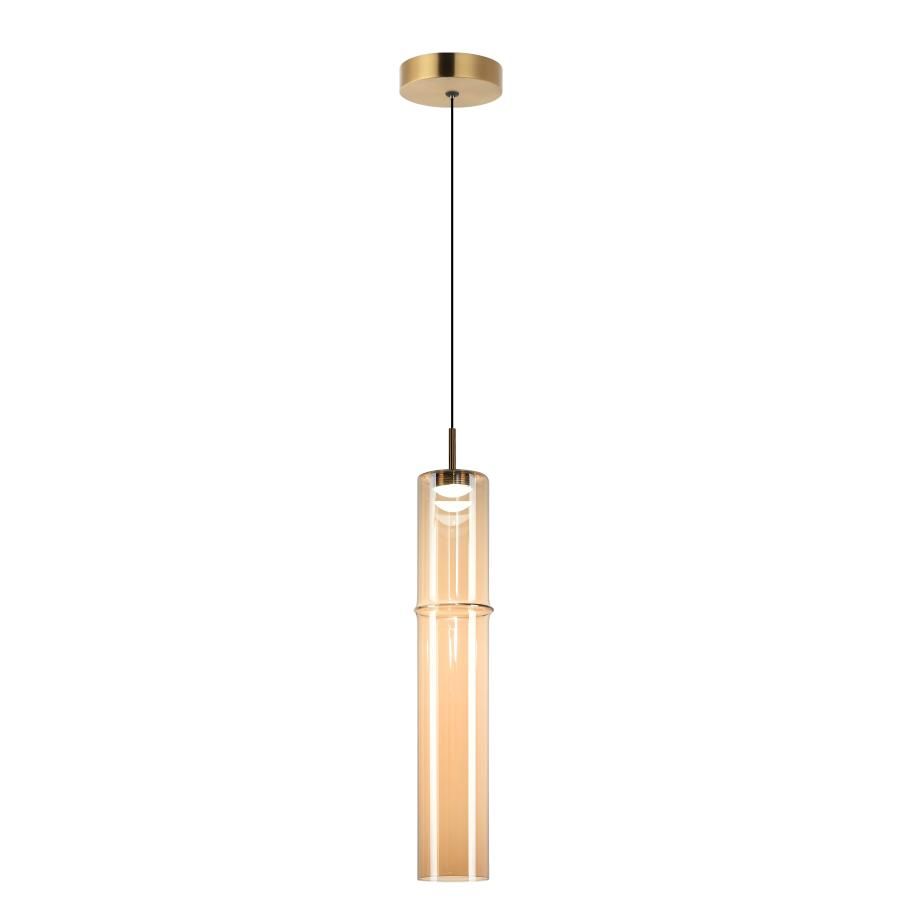 3W LED amber glass bamboo-texture modern pendant light with brass canopy, 90x450mm