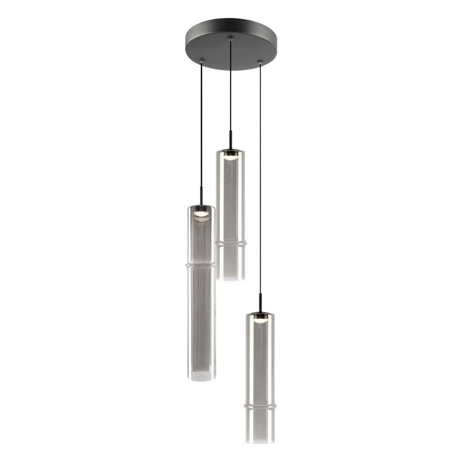 smoky bamboo glass 3-light pendant chandelier, black canopy modern dining room light