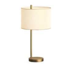 Minimalist brass table lamp with drum fabric shade, modern bedside lamp main product image