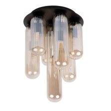 Modern cascading amber glass tube ceiling light with black metal base for indoor
