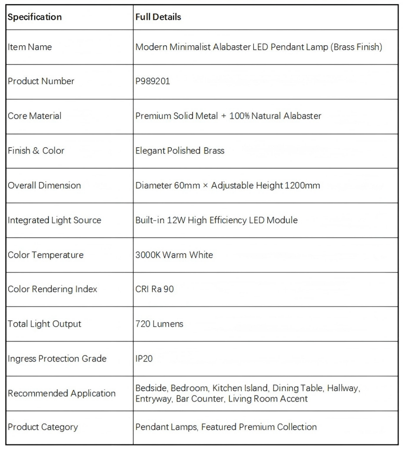 alabaster led pendant lamp specification