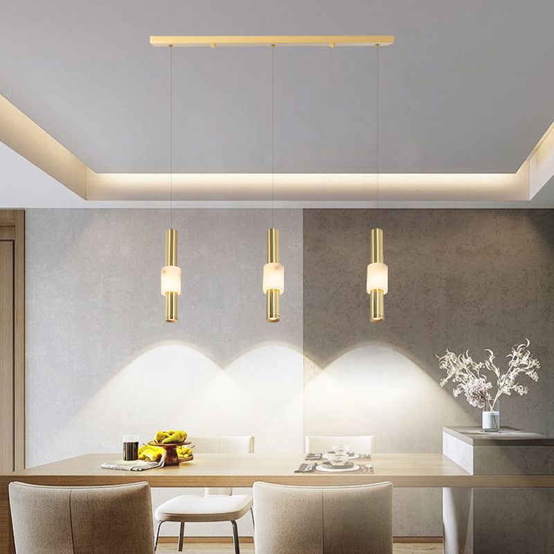 alabaster brass linear pendant chandeliers with 3 lightsin dining room