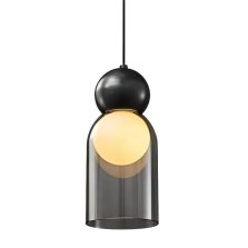 smoky glass cylinder pendant light, black top hanging lamp, modern bedroom bedside light