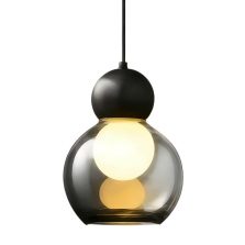 Smoky Glass Pendant Light with Black Top, Modern Minimalist Hanging Lamp for Bedroom